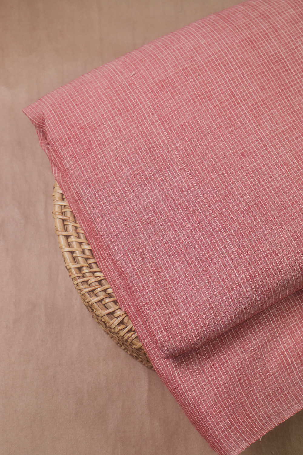 Checkered on Peach Handwoven Cotton Fabric