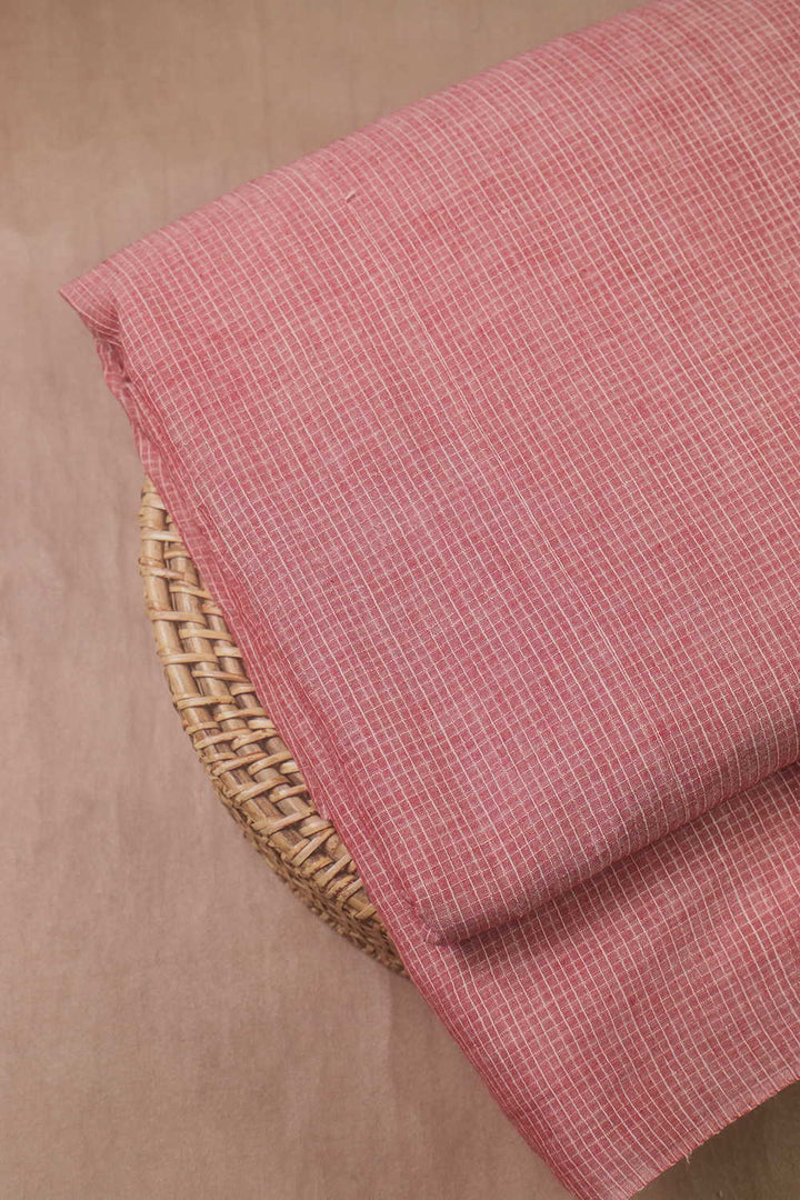 Checkered on Peach Handwoven Cotton Fabric