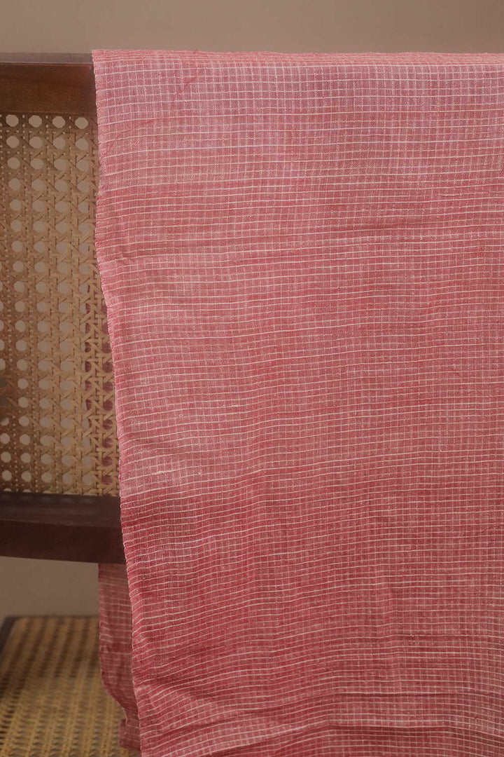 Checkered on Peach Handwoven Cotton Fabric