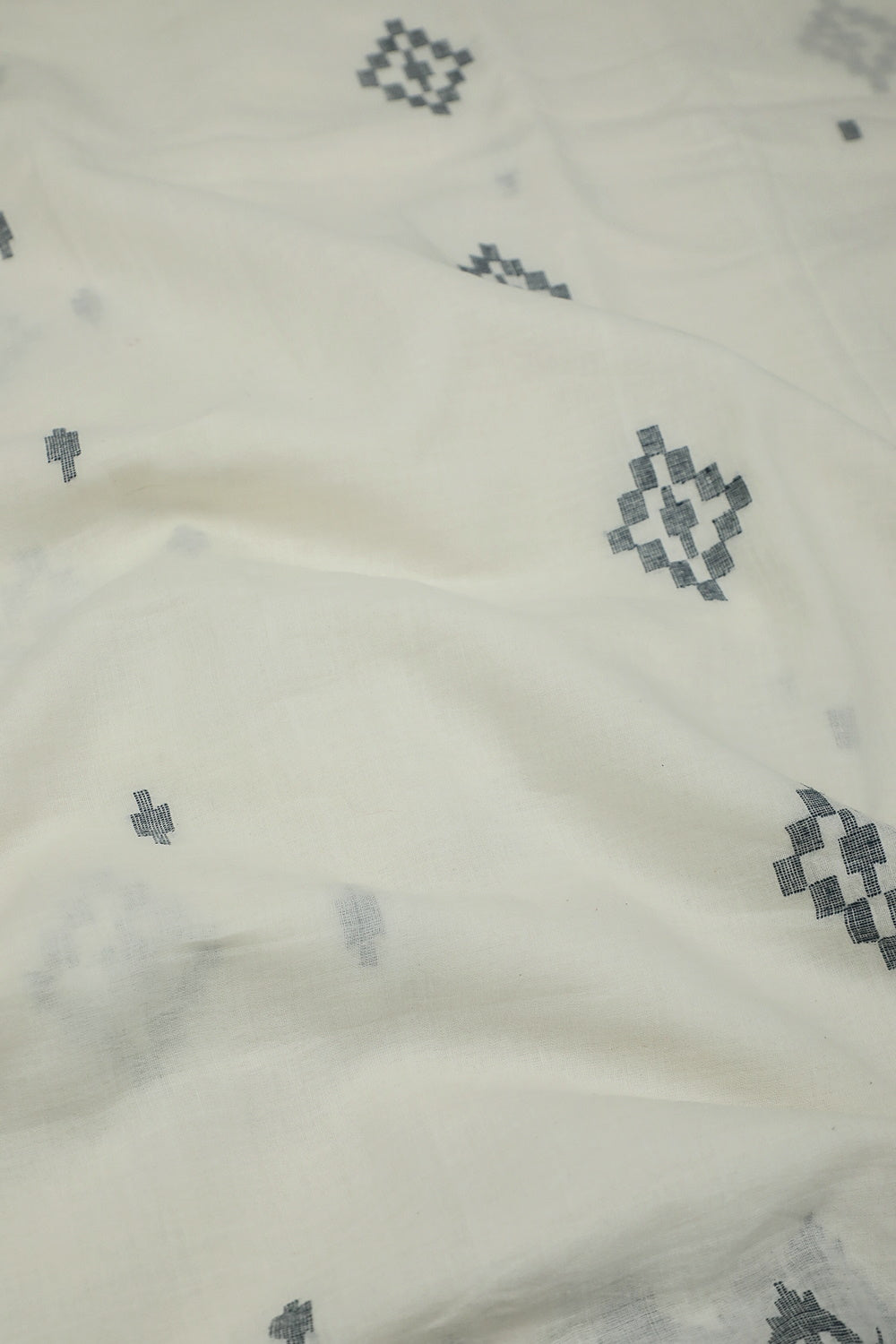 Off-White Bordered Jamdani Cotton Fabric