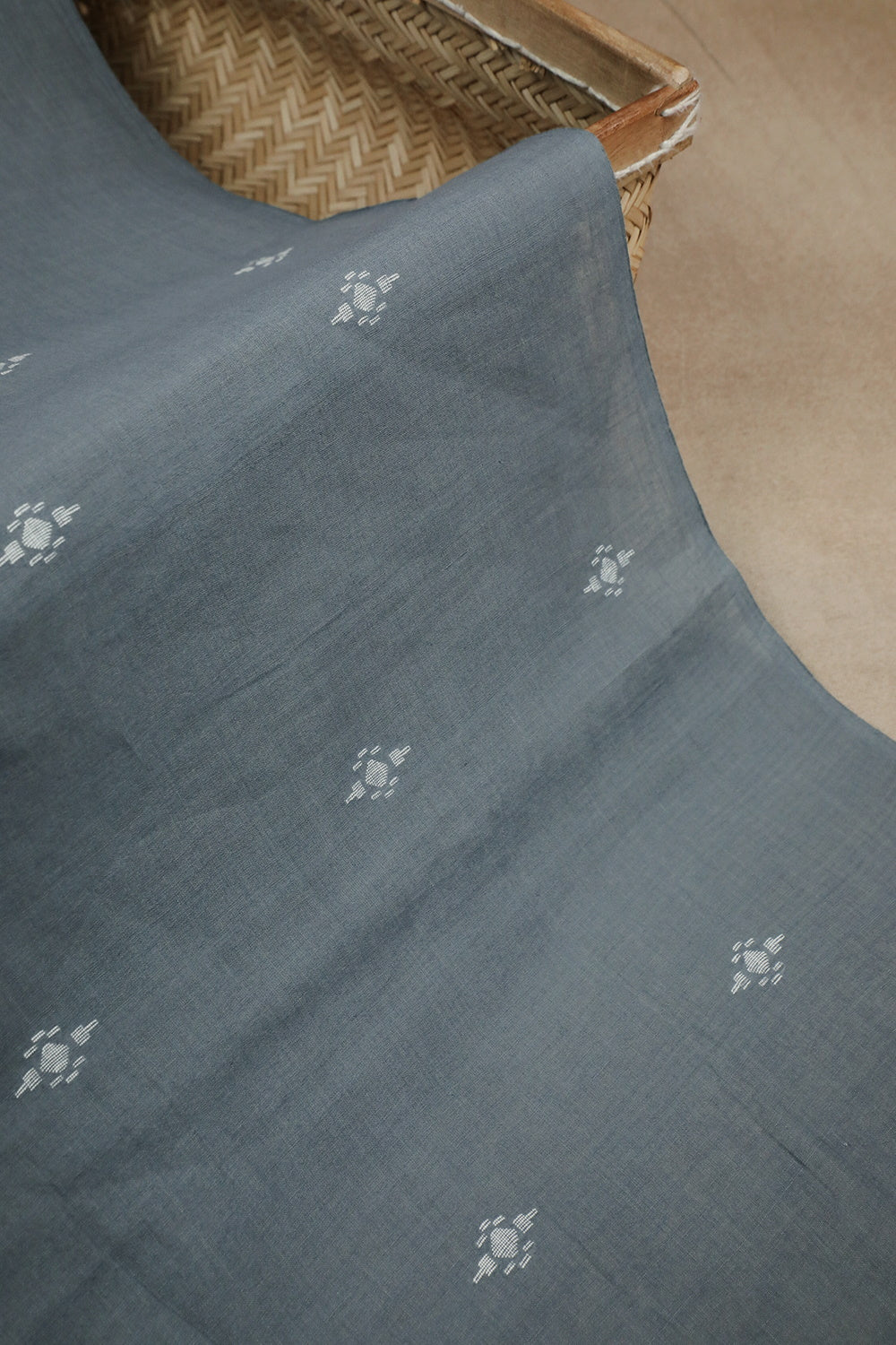 Butta on Grey Jamdani Cotton Fabric - 0.5m