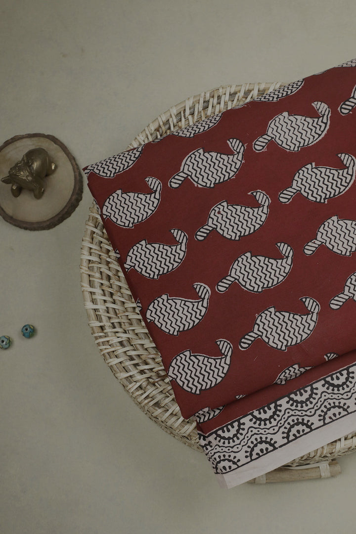 Paisley on Maroon Bagh Print Cotton Fabric - 0.5m