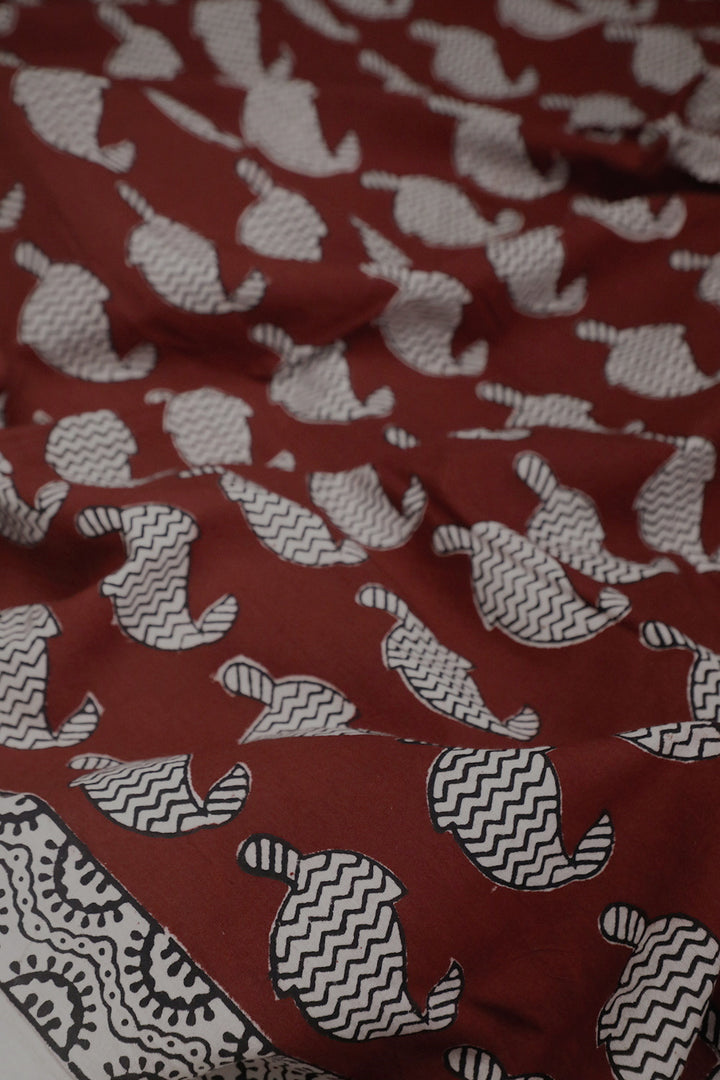 Paisley on Maroon Bagh Print Cotton Fabric - 0.5m