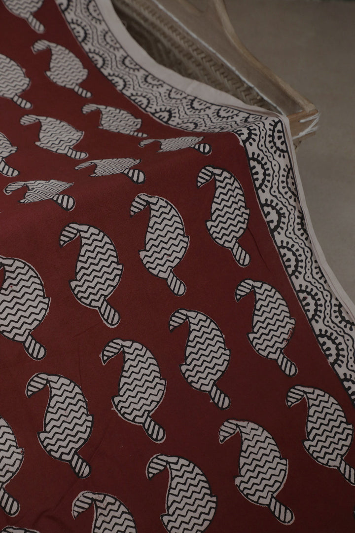 Paisley on Maroon Bagh Print Cotton Fabric - 0.5m