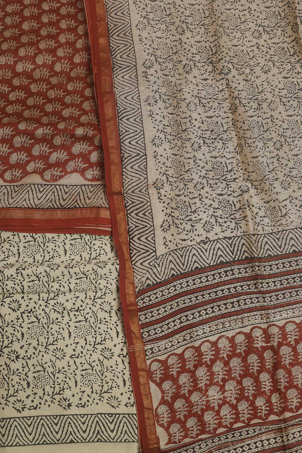 Florals on Maroon Block Printed Chanderi Suit