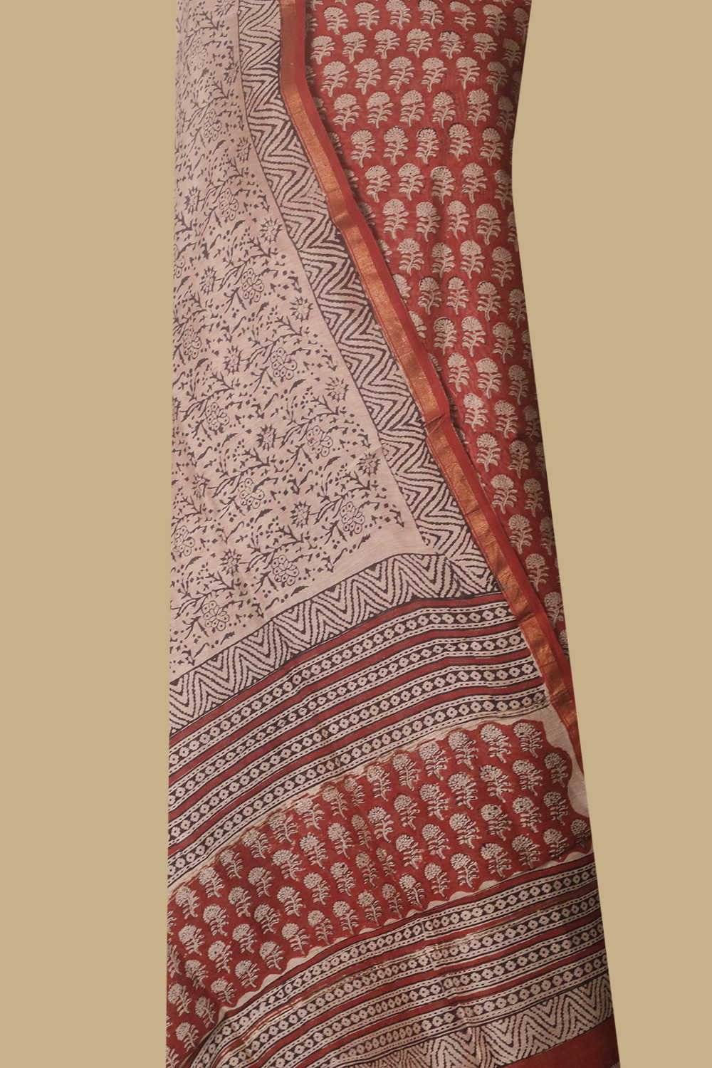 Florals on Maroon Block Printed Chanderi Suit
