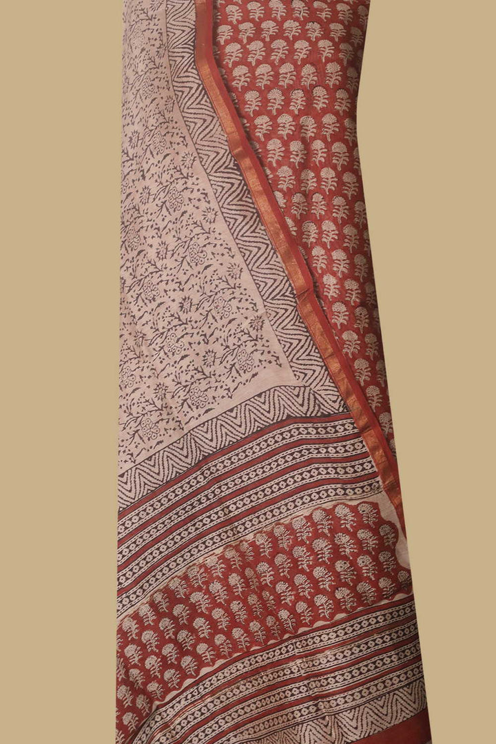 Florals on Maroon Block Printed Chanderi Suit