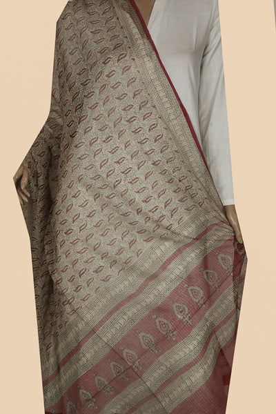 Cream Printed Kota Cotton Dupatta