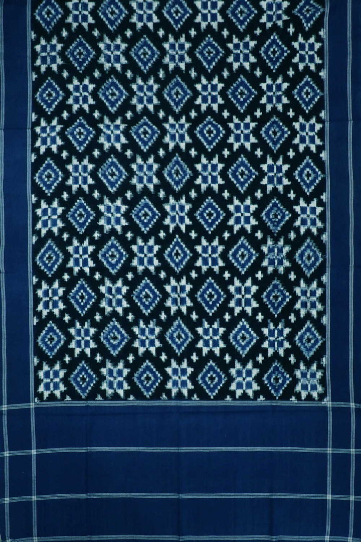 Black with Blue Border Telia Rumal Ikat Cotton Dupatta