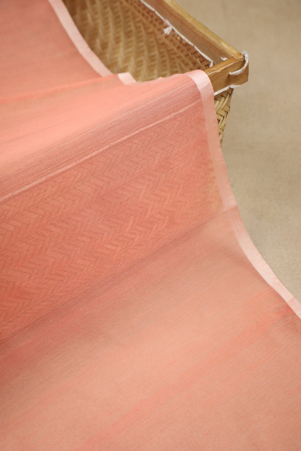 Peach Maheshwari Silk Cotton Fabric - 1.9M