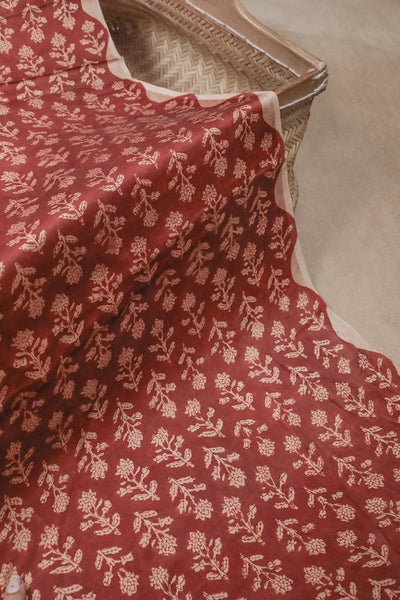 Floral Buttas on Maroon Block Printed Modal Silk Fabric
