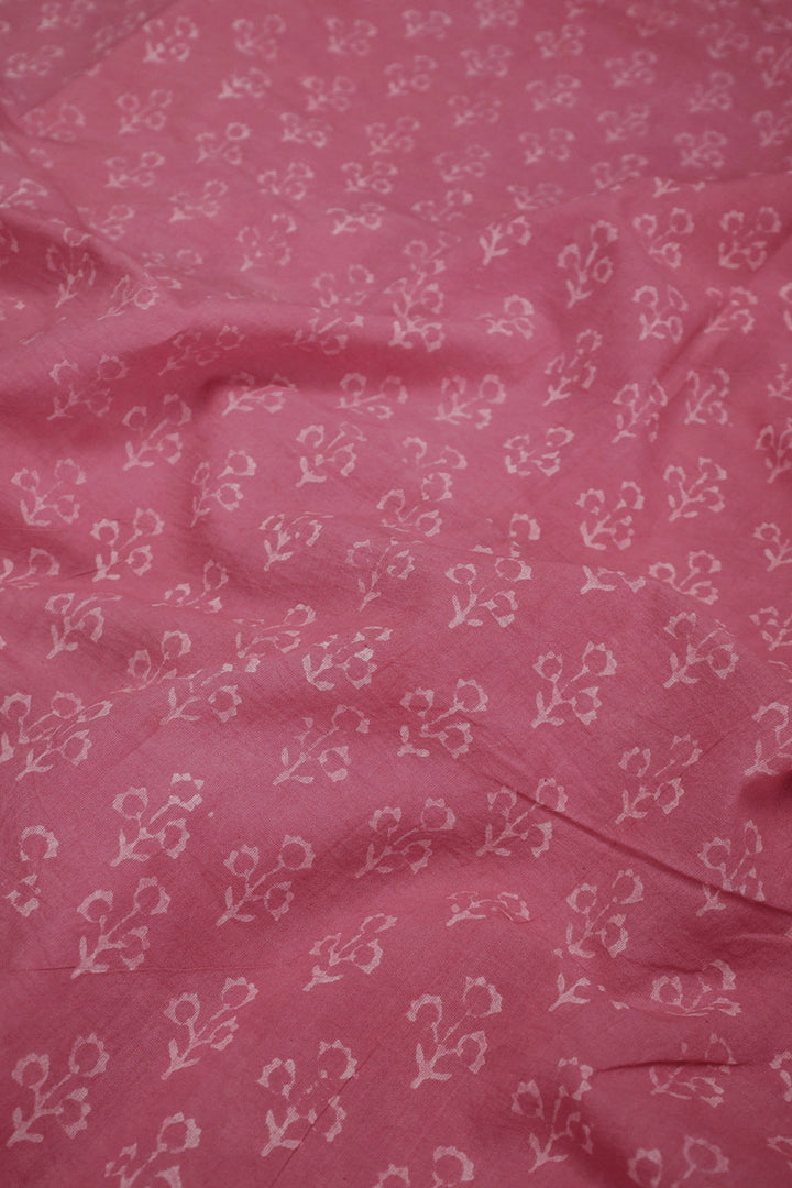 Pink with Tiny Florets Block Printed Cotton Fabric-2m
