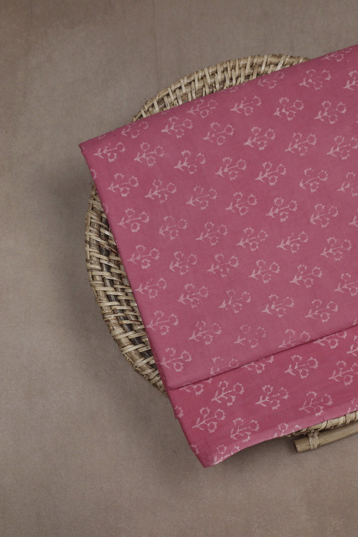 Pink with Tiny Florets Block Printed Cotton Fabric-2m