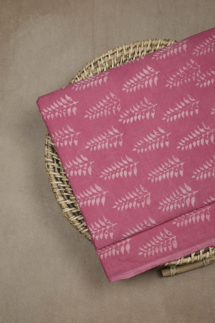 Pinnatisect Motifs on Pink Block Printed Cotton Fabric