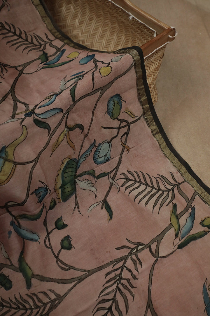 Floral Painted kalamkari Chanderi Fabric