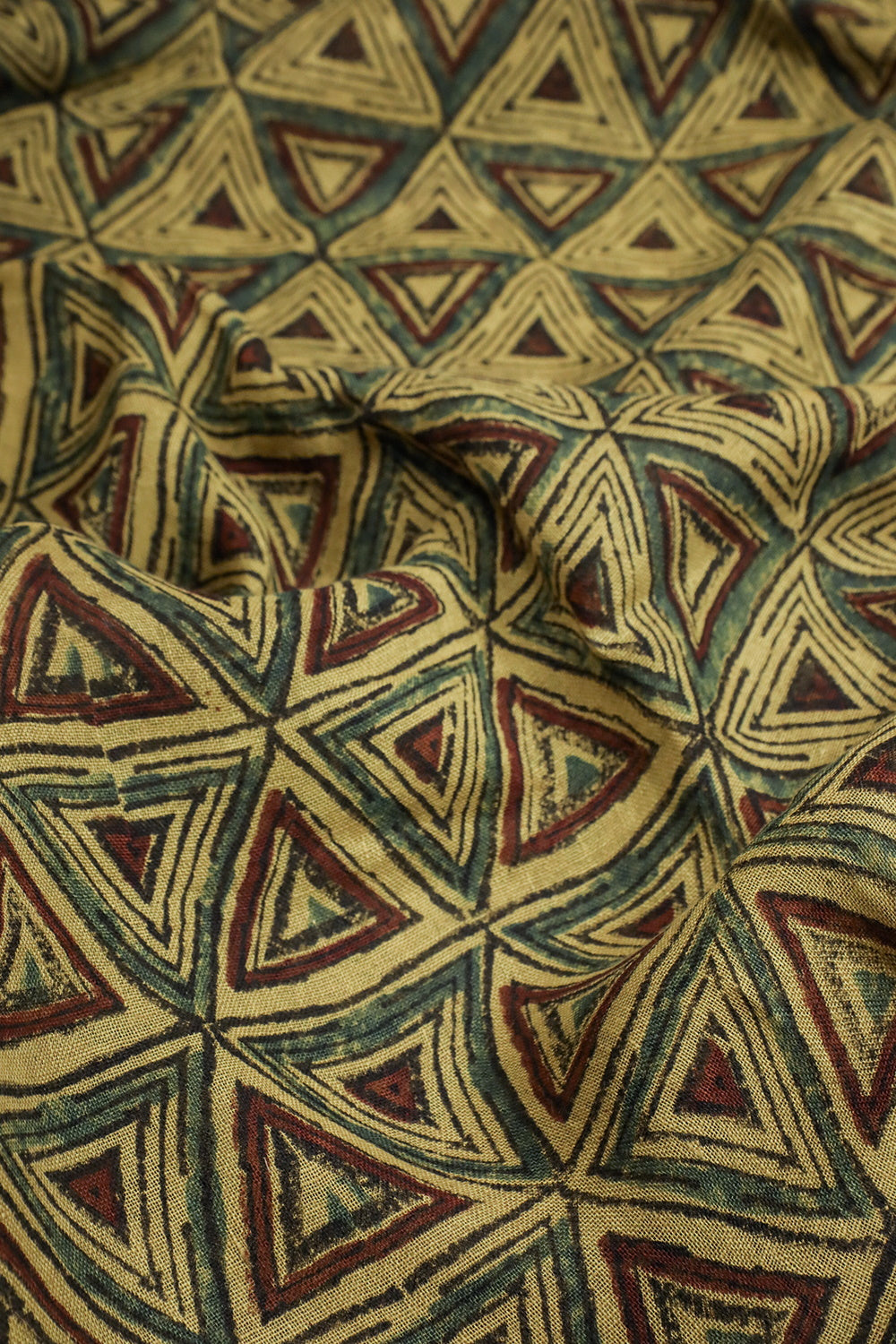 Patterns on Yellow Ajrak Linen Fabric - 1m