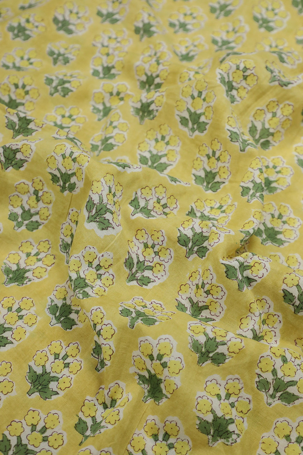 Butta Florets  on Yellow Sanganeri Cotton Fabric - 0.55m