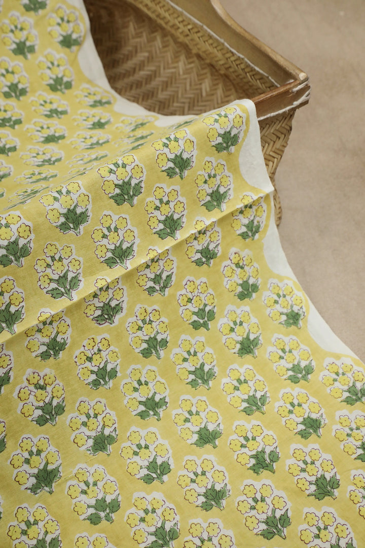 Butta Florets  on Yellow Sanganeri Cotton Fabric - 0.55m