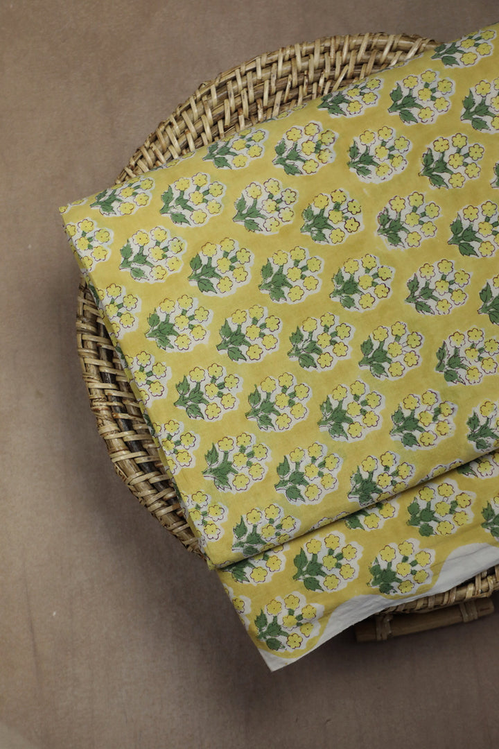 Butta Florets  on Yellow Sanganeri Cotton Fabric - 0.55m
