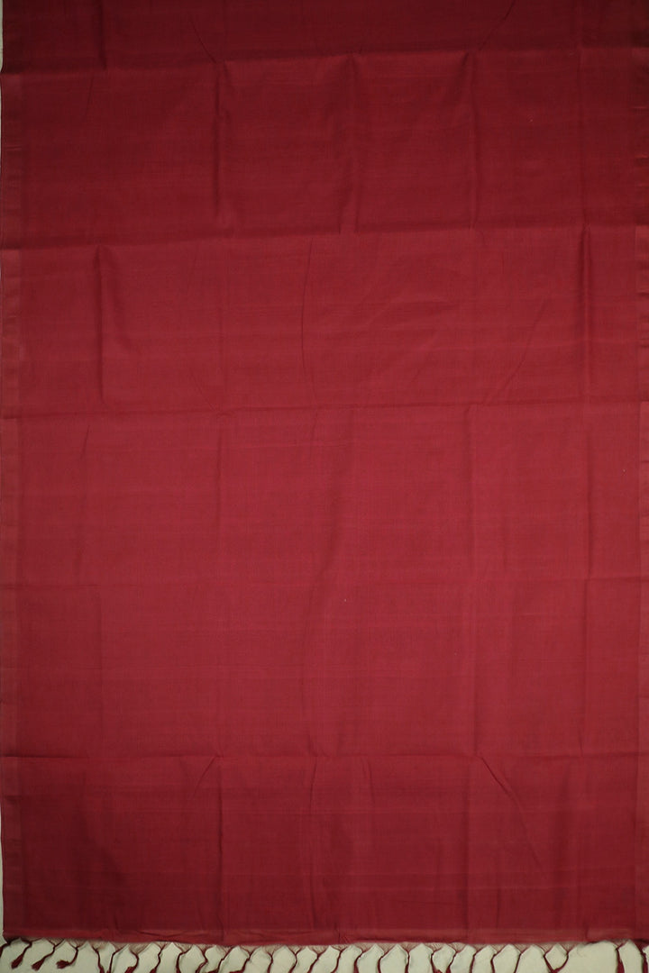 Deep Red Mangalagiri Cotton saree with Ikat Blouse