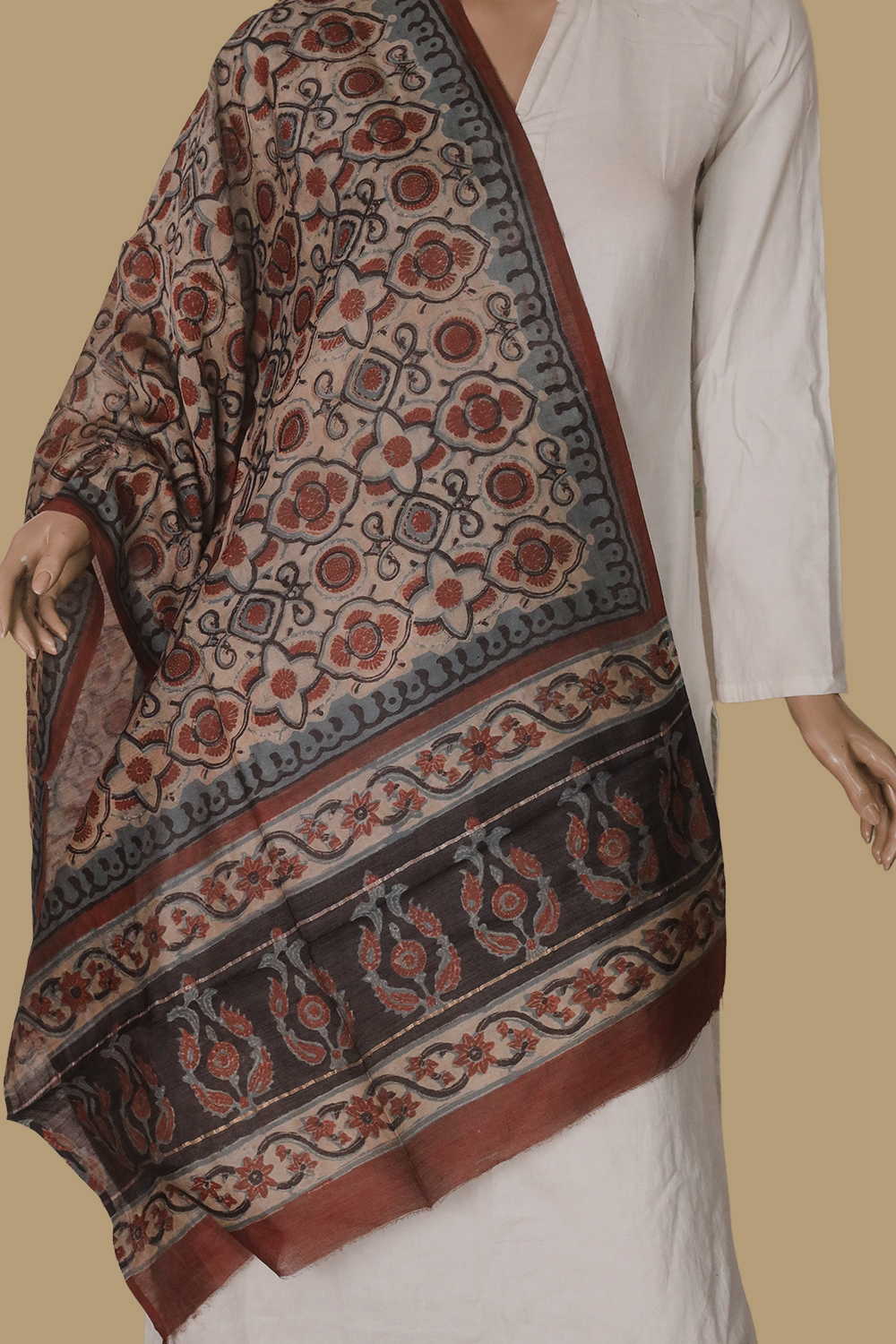 Printed Silk Cotton Stole - Matkatus 