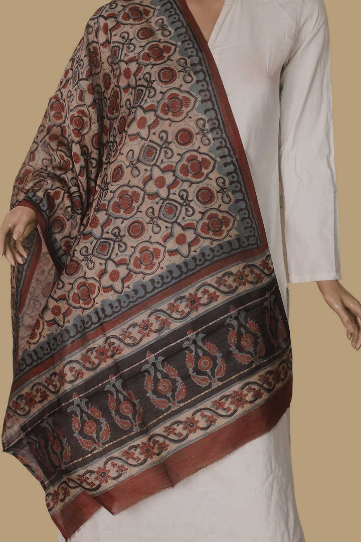 Printed Silk Cotton Stole - Matkatus 