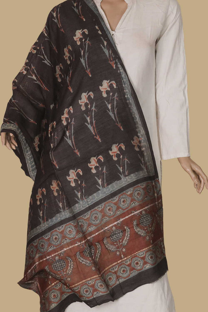 Printed Silk Cotton Stole - Matkatus 