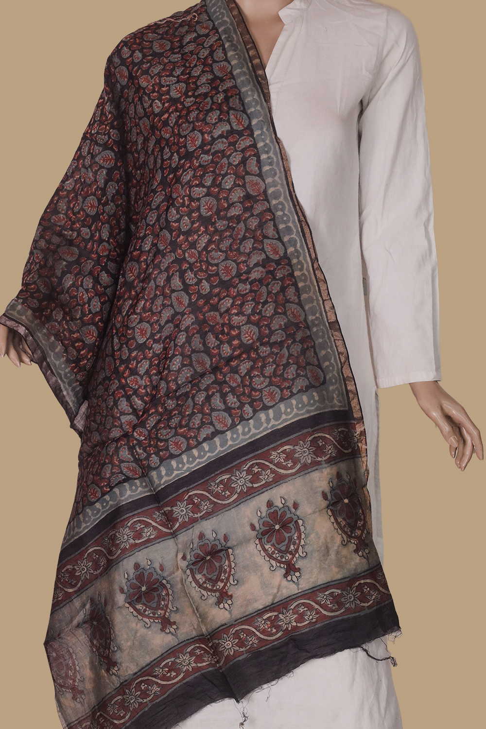 Printed Silk Cotton Stole - Matkatus 