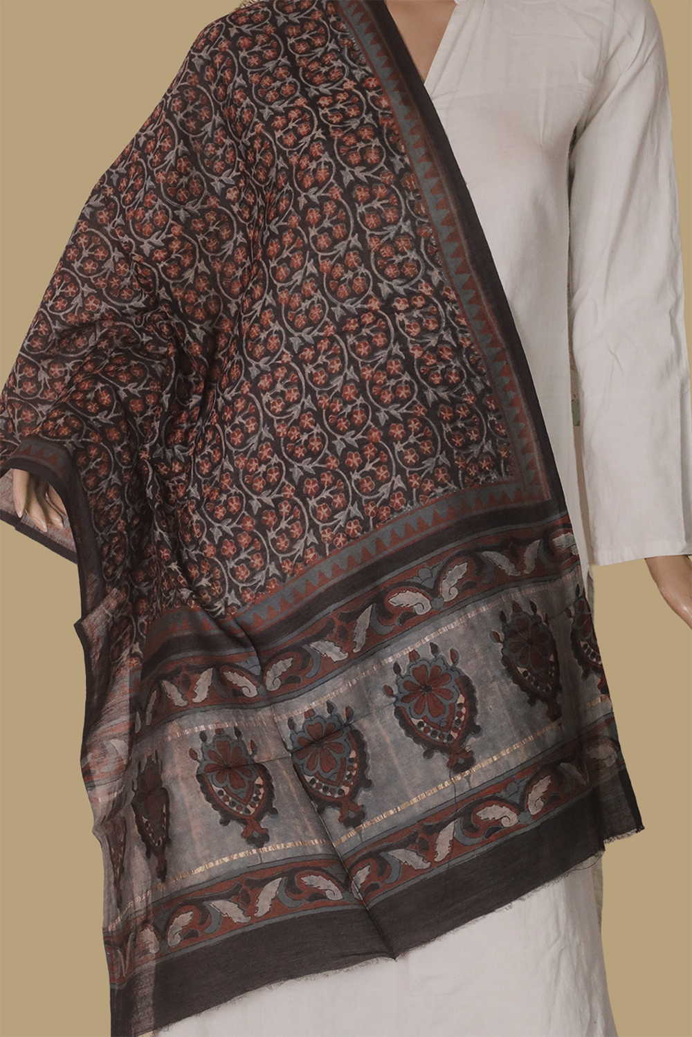 Printed Silk Cotton Stole - Matkatus 