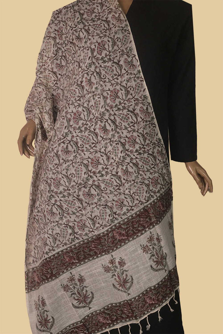 Butta Floral Block Printed Slub Cotton Stole cccc