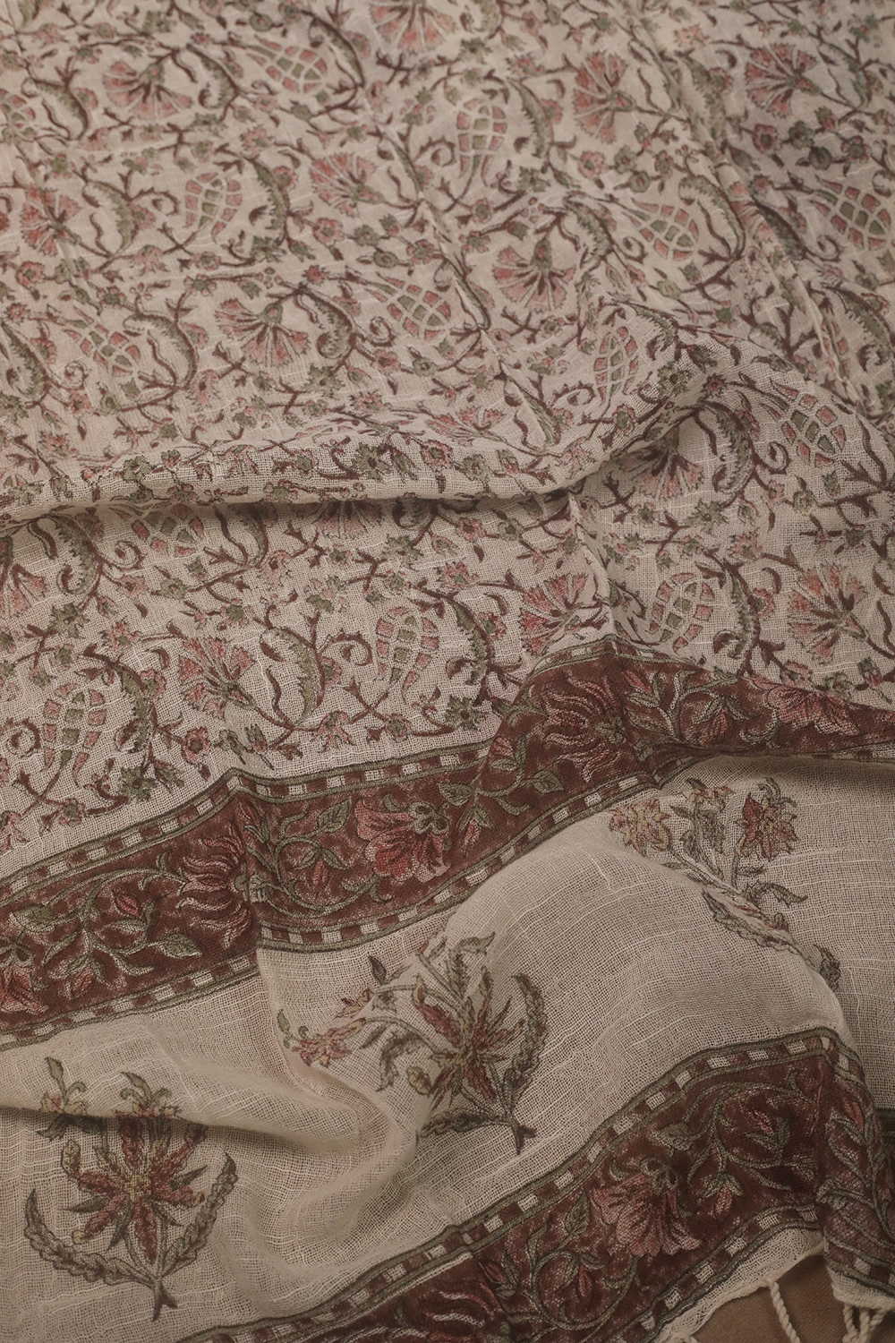 Butta Floral Block Printed Slub Cotton Stole cccc
