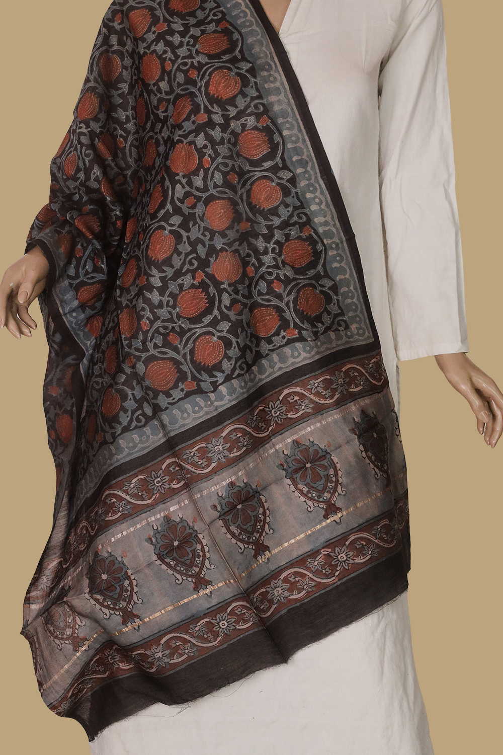 Printed Silk Cotton Stole - Matkatus 