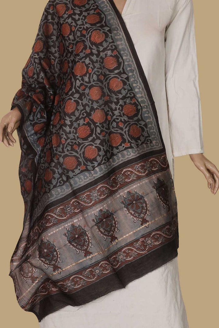 Printed Silk Cotton Stole - Matkatus 
