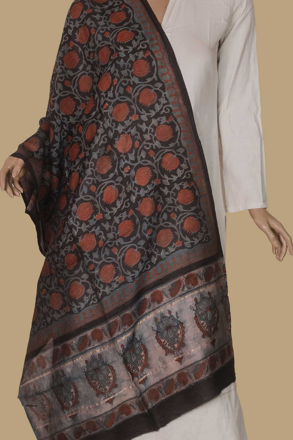 Printed Silk Cotton Stole - Matkatus 