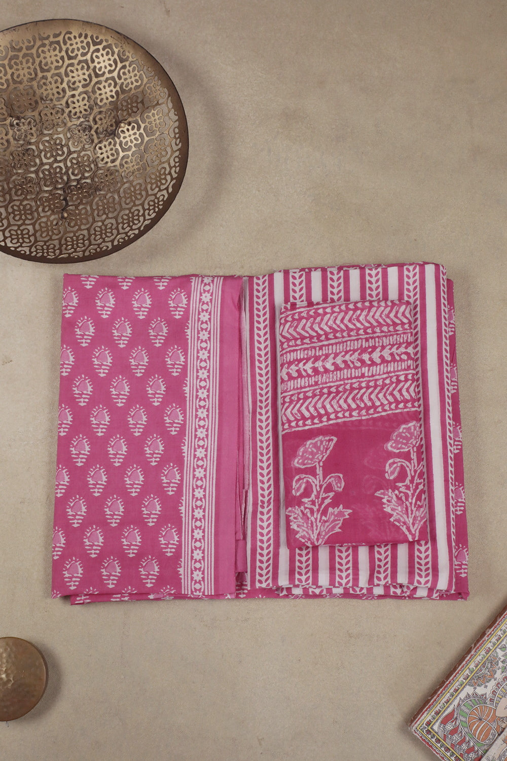 Dark Pink with Butta's Block Printed Cotton Suit