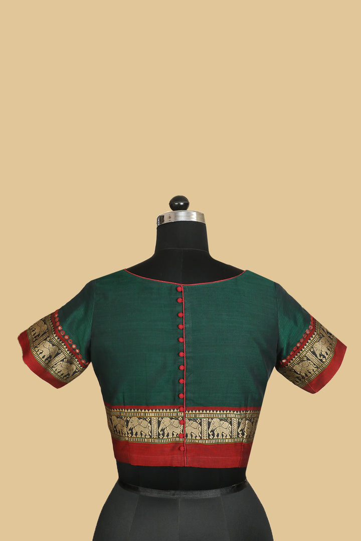 Dark Green Narayanpet Stitched Blouse- 34,36,38,40,42
