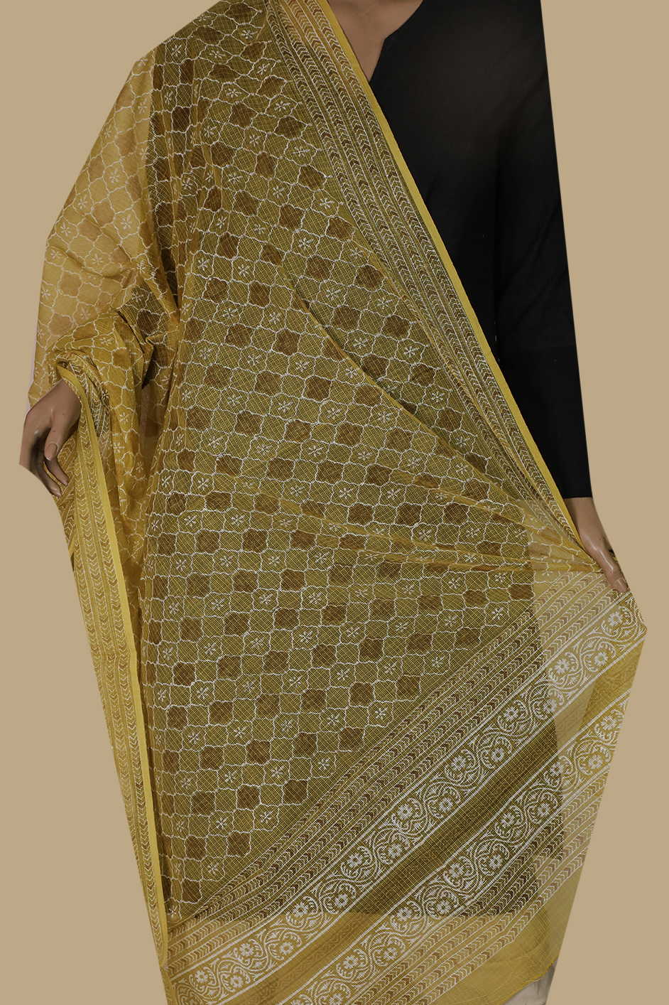 Block Printed Cotton Dupatta - Matkatus 