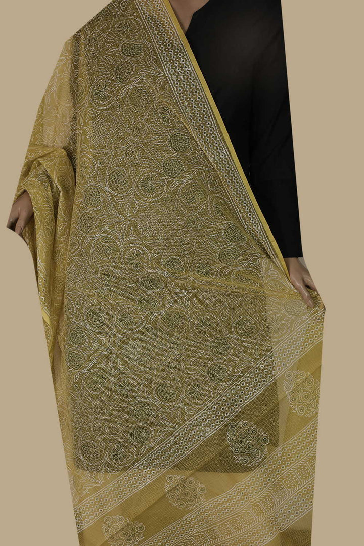 Block Printed Cotton Dupatta - Matkatus 