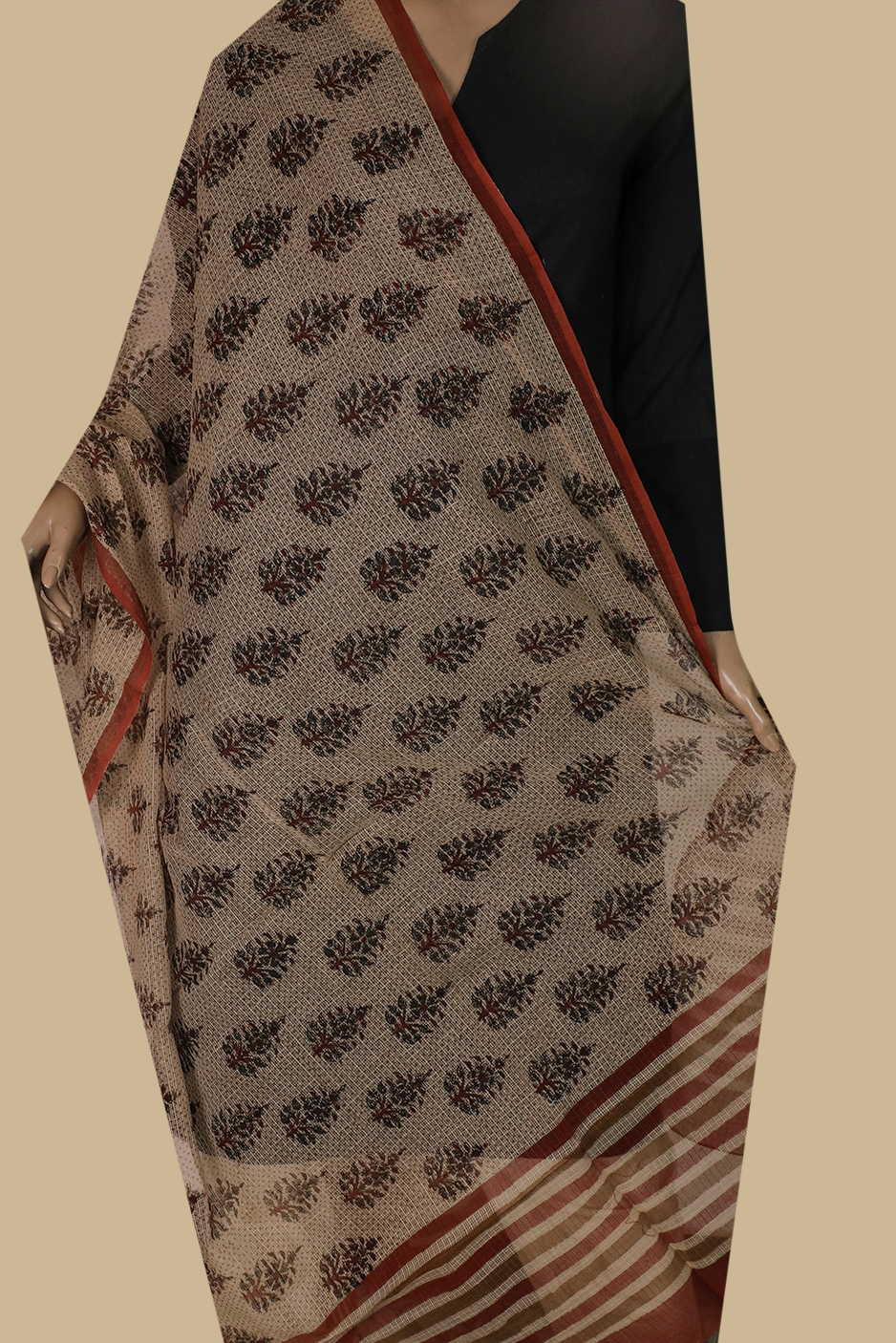 Block Printed Cotton Dupatta - Matkatus 