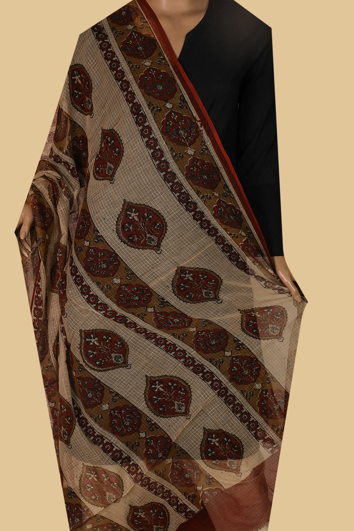 Block Printed Cotton Dupatta - Matkatus 
