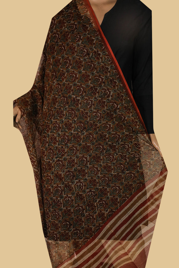 Block Printed Cotton Dupatta - Matkatus 