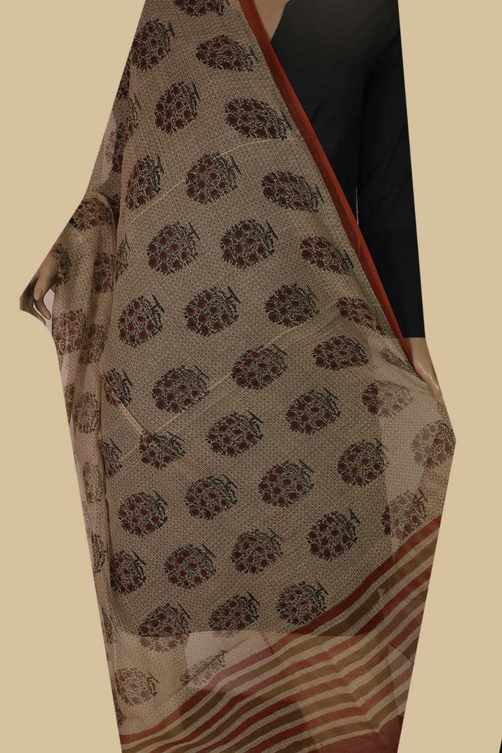 Butta Floral on Beige Block Printed Kota Cotton Dupatta