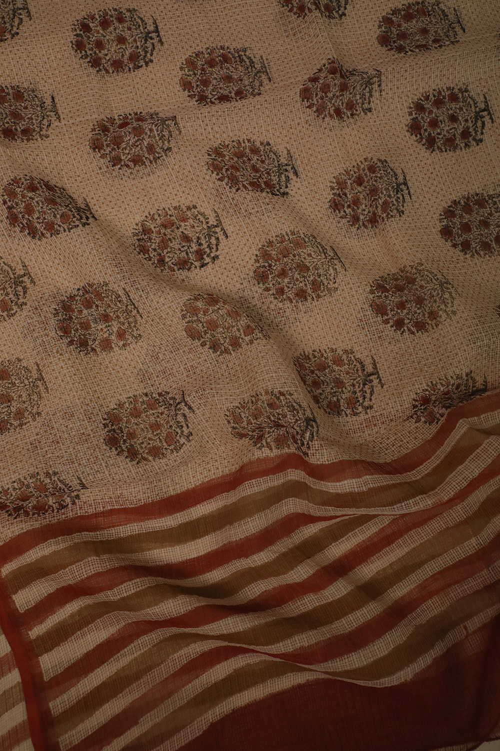 Butta Floral on Beige Block Printed Kota Cotton Dupatta