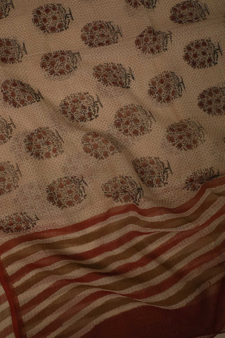 Butta Floral on Beige Block Printed Kota Cotton Dupatta