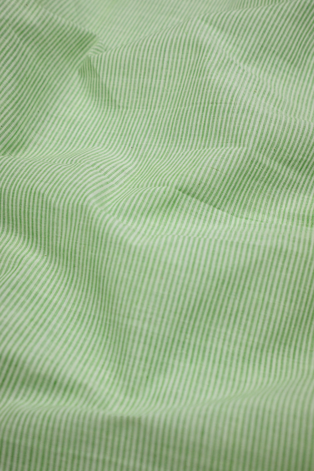 Pin Stripes of Green & White Mangalagiri Cotton Fabric