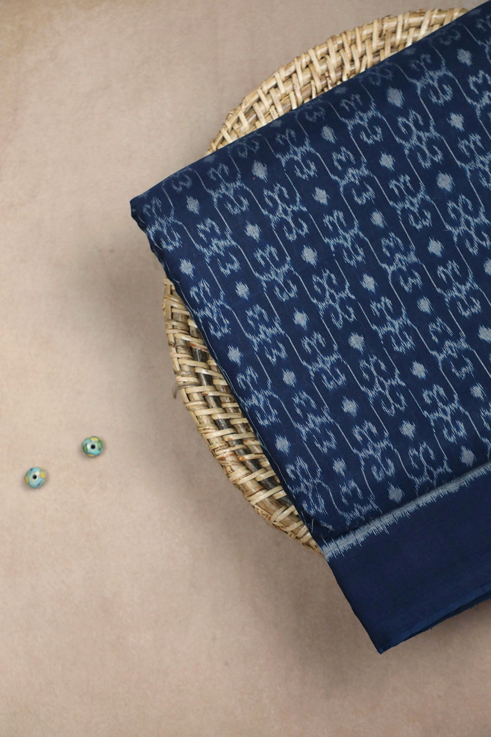 Patterned on Blue Orissa Ikat Cotton Fabric - 0.5m