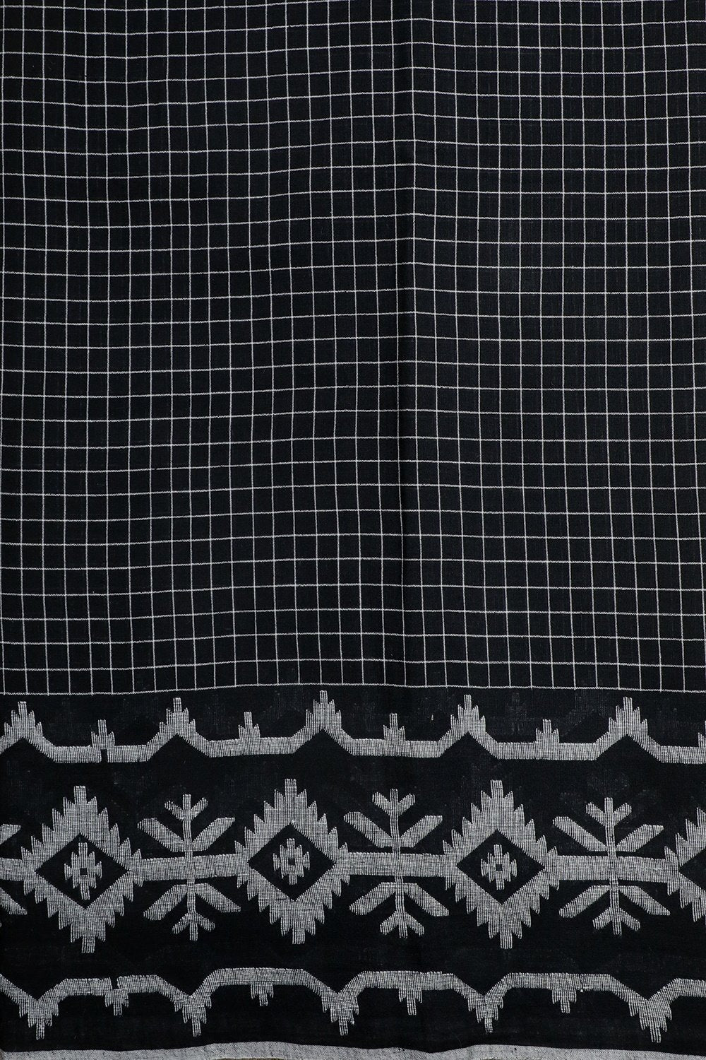 Black with Checks Jamdani Cotton Fabric - 2.8m