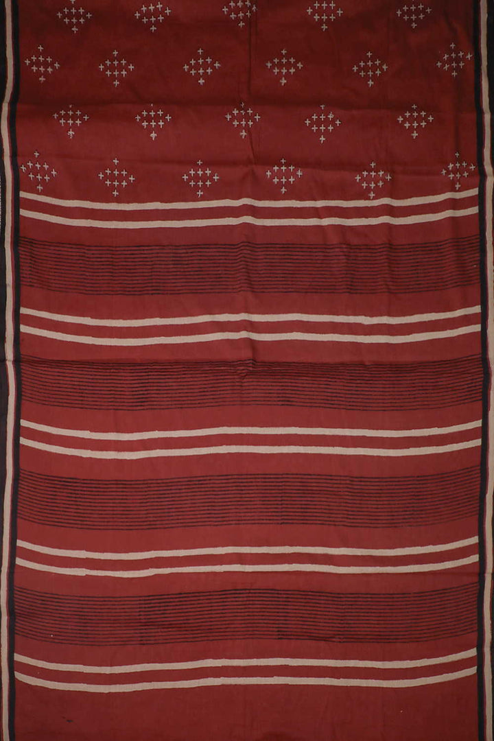 Burgundy Maroon Block Printed Mul Cotton saree
