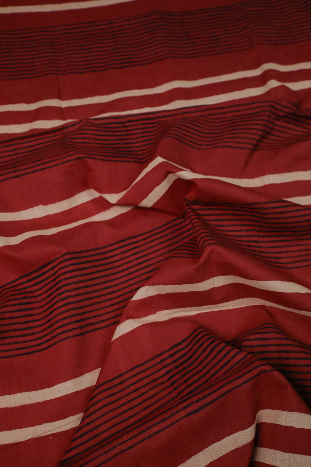 Burgundy Maroon Block Printed Mul Cotton saree