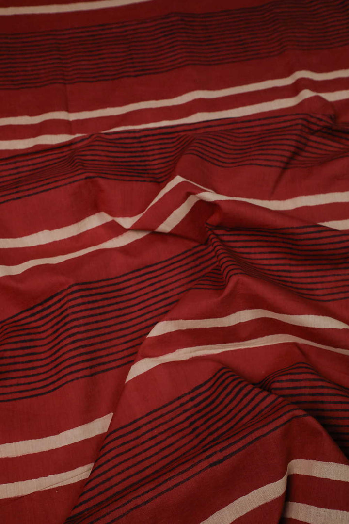 Burgundy Maroon Block Printed Mul Cotton saree